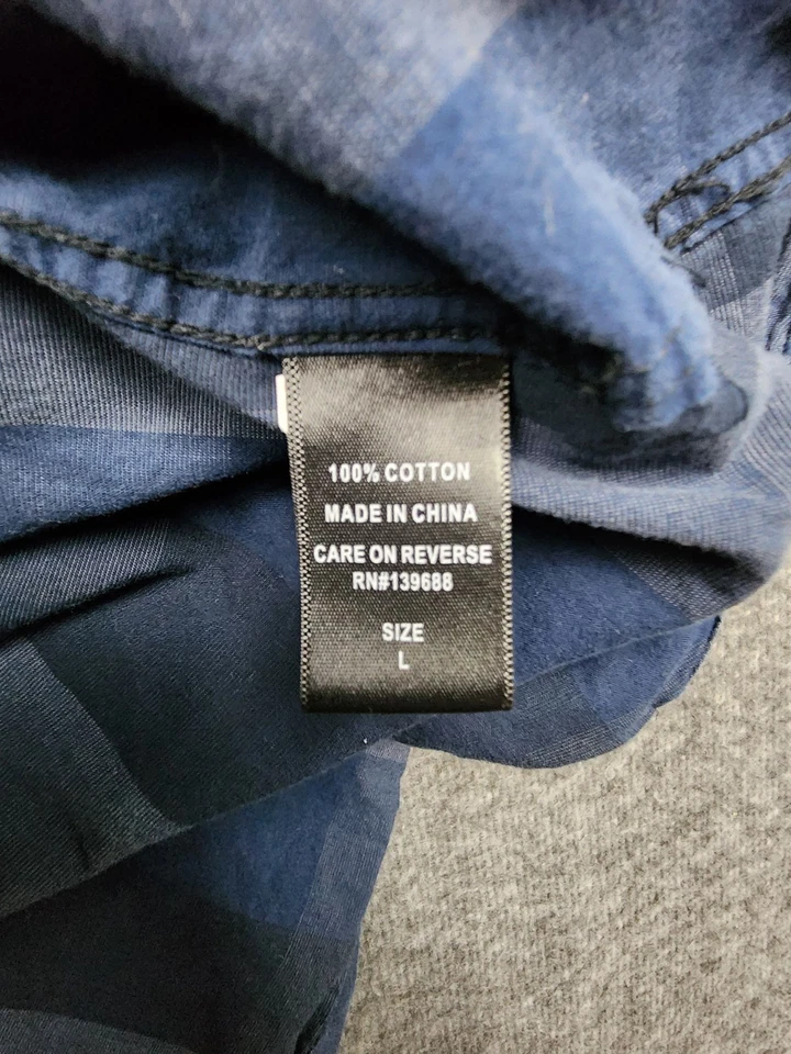 Camisa de manga larga Ocean Current abotonada para hombre grande azul a cuadros con bolsillos Foto 4 de 4