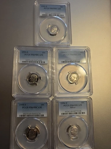1991,92,94,95 ,96-ALL-S PROOF DCAM SILVER ROOSVELT DIME TOTAL 5COINS --RARE