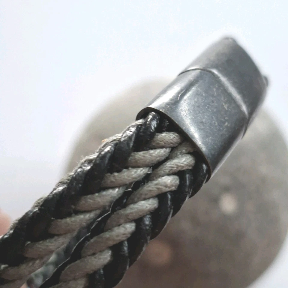 Fred Bennett bracelet leather cord two row grey black stainless steel magnetic - Image 3 of 4