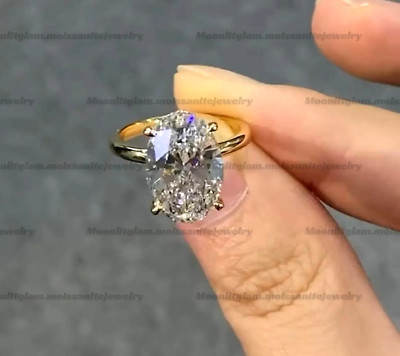2.60 Ctw Oval Cut Moissanite Hidden Halo Engagement Ring 14K Yellow Gold plated