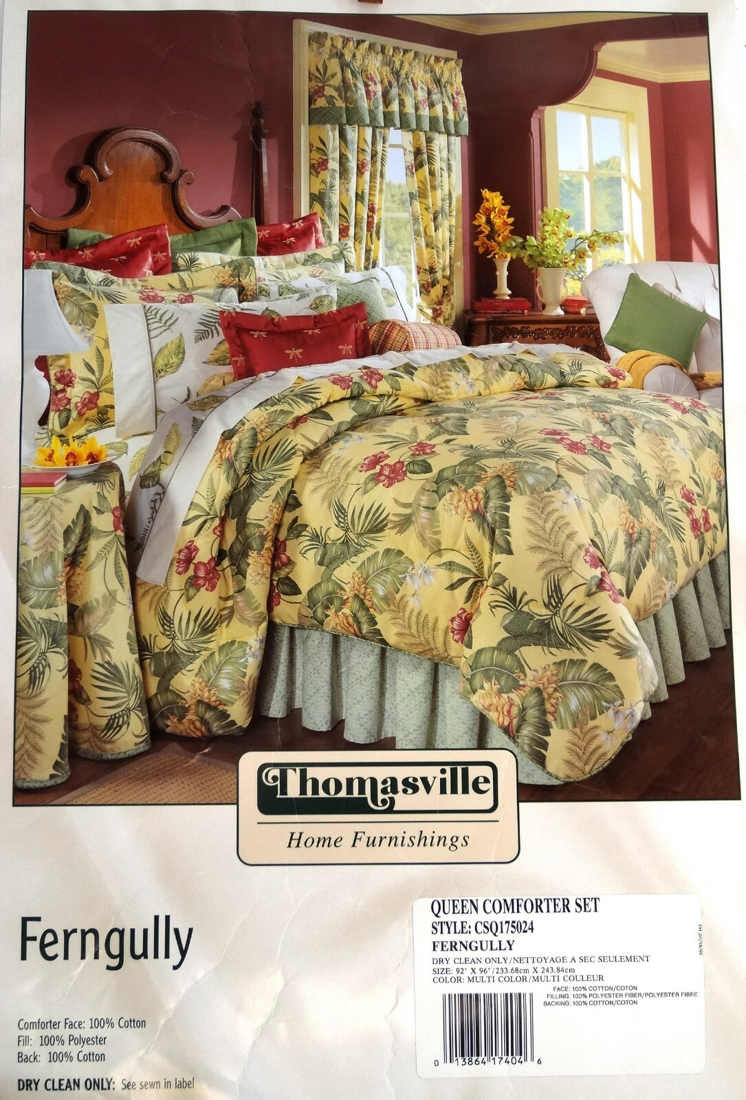 Thomasville Bedding Queen Comforter 4pc Set Ferngully Yellow/Green