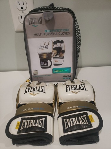Everlast Everstrike S/M Women's MMA Grappling Training Gloves, White and Gold