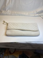 ladies clutch white beaded purse made in hong kong with chain beautiful vintage