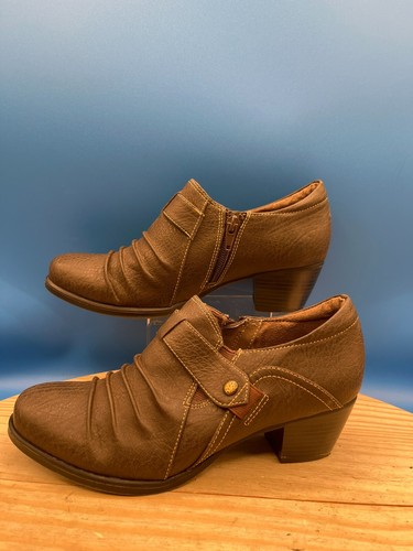 Natural Soul Ankle Booties Kariano Women's Sz 6M Brown Faux Leather Ruched - Picture 10 of 13