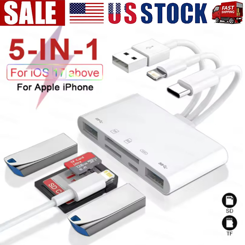 5 in 1 Memory Card Reader USB 3.0 OTG Adapter SD Card Reader For iPhone/iPad LOT