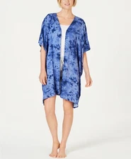 Jenni Womens Light Weight Printed Short-Sleeve Wrap Robe, Blue Tie Dye, One Size