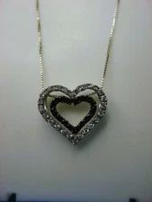 STERLING SILVER HEART SLIDE PENDANT W/BLK/CLR. BRILL & 18" STERLING SILVER CHAIN