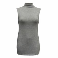 LADIES SLEEVELESS TURTLE POLO NECK TOP WOMANS PLAIN ROLL NECK TOP JUMPER 8-26