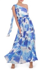 Eliza J Floral One Shoulder Bow Tie Sleeveless Gown, Sz 8, New