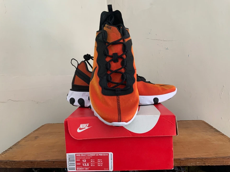 Nike React Element 55 PRM SU19 Size 12 BQ9241 001 Black-Tour Yellow-White New - Image 4 of 4