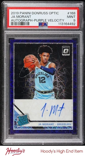 2019-20 Donruss Optic Rated Rookie Purple Velocity Ja Morant RC AUTO 08/10 PSA 9
