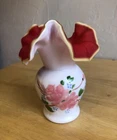 Vintage Fenton? Kanawha? ART GLASS Red Ruffle 5" tall HANDPAINTED White Vase