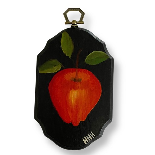 Happy Home Hang-Ups, Vintage 5" Hand Painted Apple Wooden Wall Art Brass Hanger