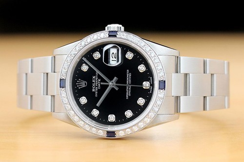 Rolex Herren Auster Perpetual Date 34MM 15200 Diamant Saphir Ss Schwarz Uhr - Bild 3 von 9