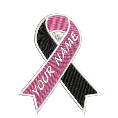 ADULT Custom Pink & Black Ribbon Embroidered Name Tag Patch [IRON-ON] YOUR NAME
