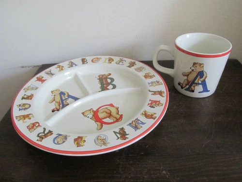 Tiffany & Co Alphabet Bears Child Dinner Set Divided Plate And Mug 