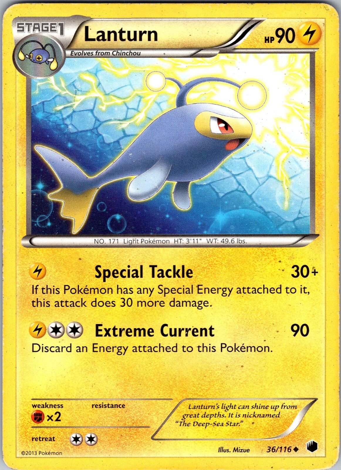 Pokemon TCG Lanturn B&W Plasma Freeze 36/116 Regular Uncommon Card Played MP-LP