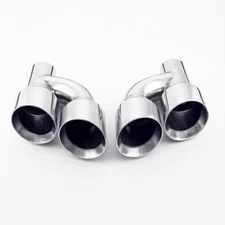 Pair Offset 2.5" In Quad 4" Out Dual Wall Exhaust Tips Stainless Steel Slant Cut