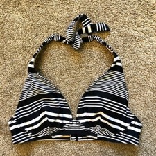OLD NAVY Black White Stripe Halter Tie Underwire Padded Swim Top Swimwear Small