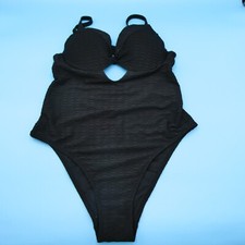Victorias Secret Large Black Ribbed Twisted Padded Cutout One Piece Swimsuit New