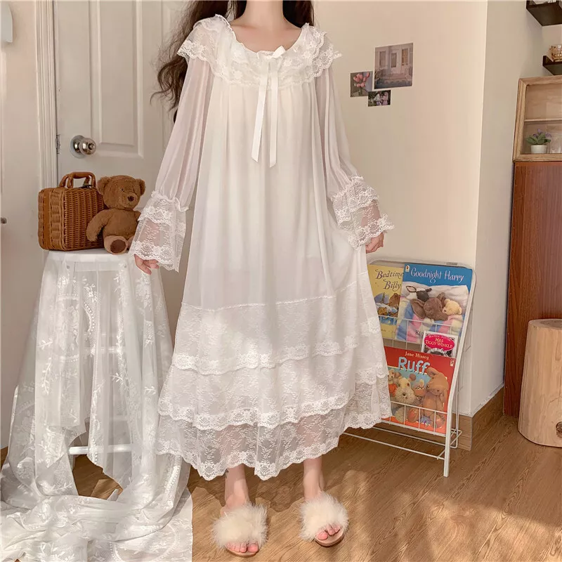 Women Lace Princess Dress Japanese Cute Nightdress Sleepwear Sweet Mori  Girls