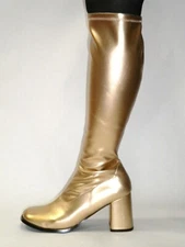 Gold Stretch GoGo Disco Dancer 70s Hippie Knee High Halloween Costume Boots