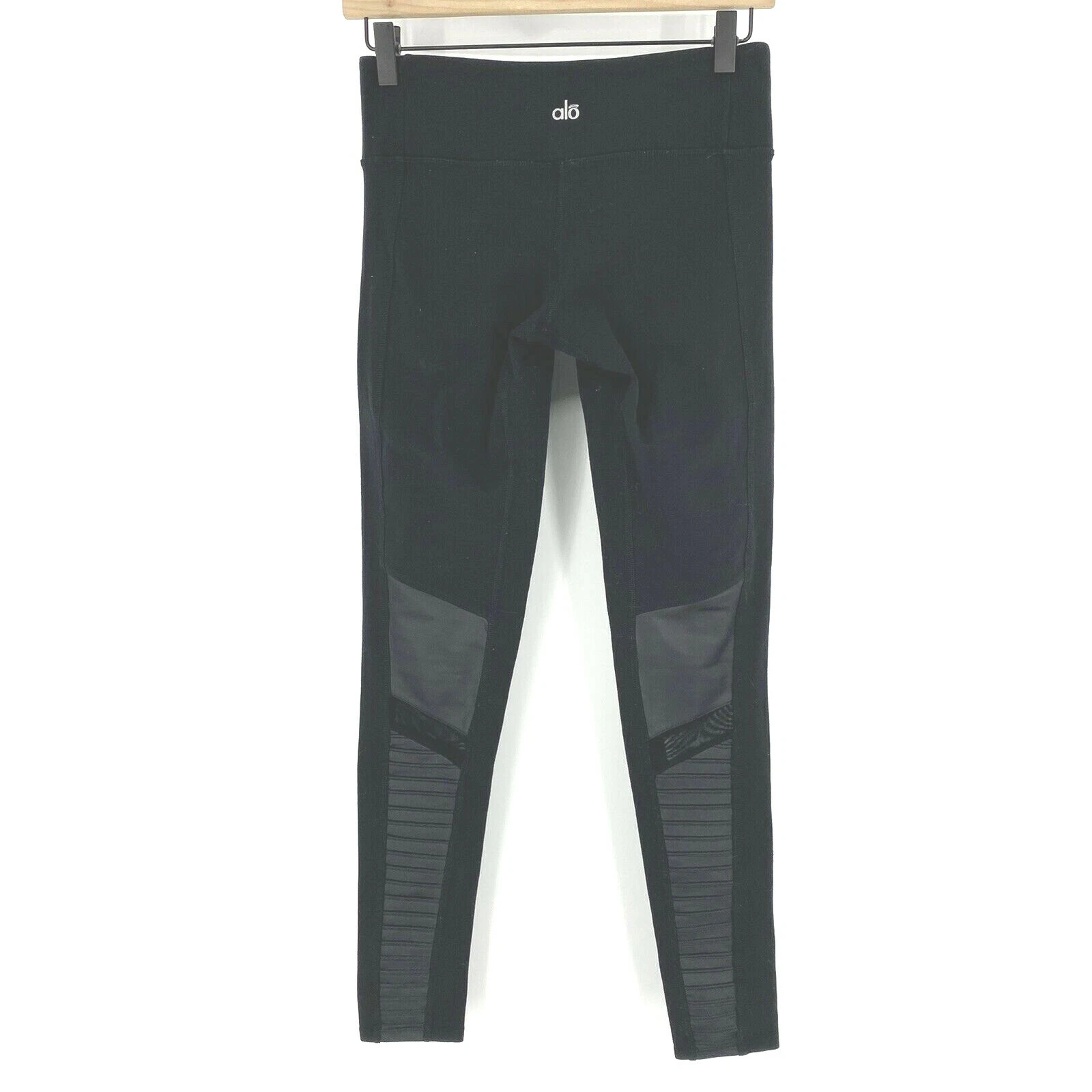 alo-yoga moto rib mesh texture stretch pull on leggings
