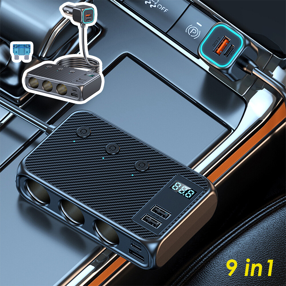 cigarette lighter mobile phone charger 3 Way Car Cigarette Lighter Socket Splitter USB Fast Charger Power Adapter  PD QC