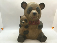 Vintage Hand-Carved Wooden Teddy Bear with a Small Teddy Bear Figurine
