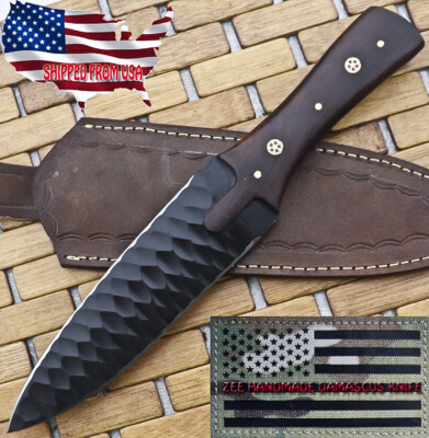 ZEE CUSTOM HANDMADE HUNTING D2 TOOL STEEL BLACK POWDER COATED KNIFE WOOD HANDLE 