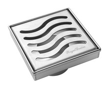 SereneDrains SS 4 Inch Brushed Nickel Square Shower Drain Kit Floor Ocean Wave