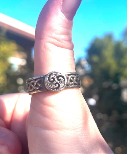Vtg & Signed Peter Stone PSCL 925 Silver Celtic Trinity Knot Ring Band Sz 12.75