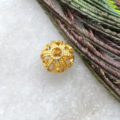 18k Gold Twisted Filigree Fancy Round Ball Bead Findings For DIY Jewelry Making