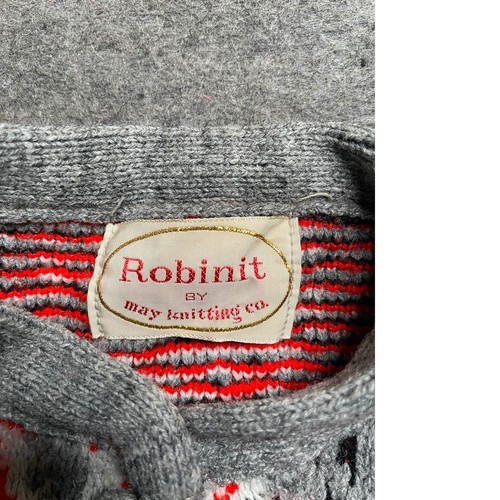 Robinit Kids Gray Red Geometric Pattern Knit Sweater Holiday Pullover SZ 12 - Picture 2 of 8