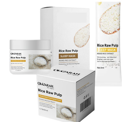 Rice Raw Pulp Skincare Set: Organic Moisturizer & Revitalizing Sleep Mask - Anti
