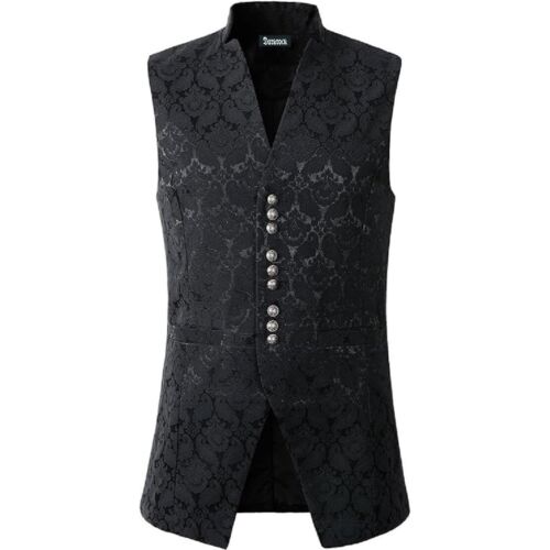 Men Black Brocade Goth Victorian Waistcoat Suit Vest Steampunk Gothic clothes - Picture 7 of 12