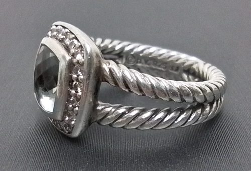 David Yurman .925 Silver Albion Ring With Prasiolite And Diamonds - Size 5 - Picture 2 of 5