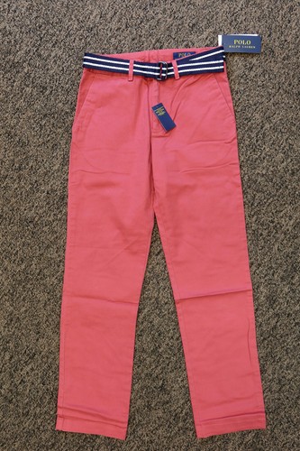 New Polo Ralph Lauren Boy's Flat Front Pants with Belt - Size 10 - Nantucket Red