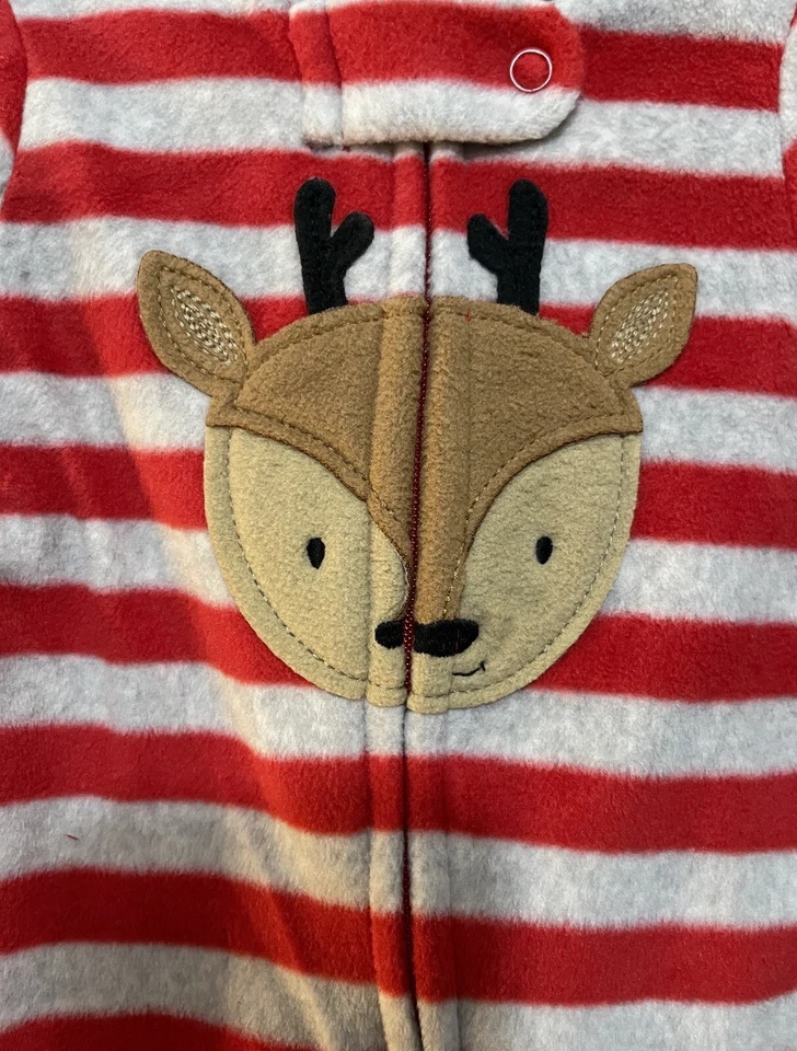 Lindo Footie de Reno Just One You Unisex Bebé Navidad Polar 1 Pieza Rojo Nuevo en Caja 3M Foto 3 de 4