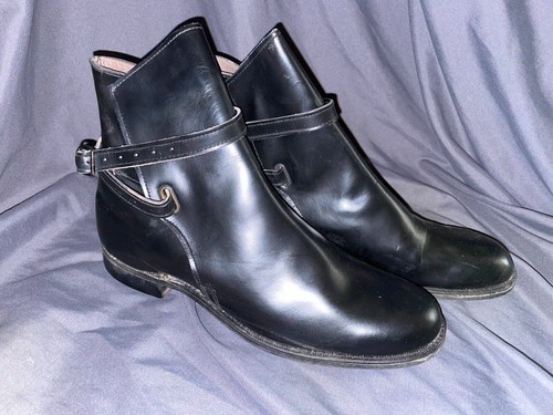 VTG 60S NEW NIB MENS 9.5 BLACK JODPHUR BUCKLE STRAP LEATHER BEATLE ANKLE BOOTS - Picture 3 of 8