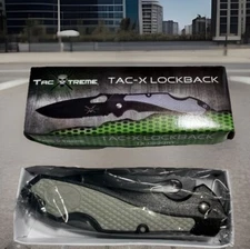 TAC Xtreme TAC-X Lockback 3 3/4” Closed Folding Knife wth Grey Insert Blk Handle
