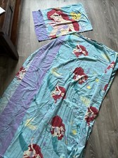Vintage Disney Little Mermaid Twin Flat Sheet Ariel Flounder Pillow Case Fitted