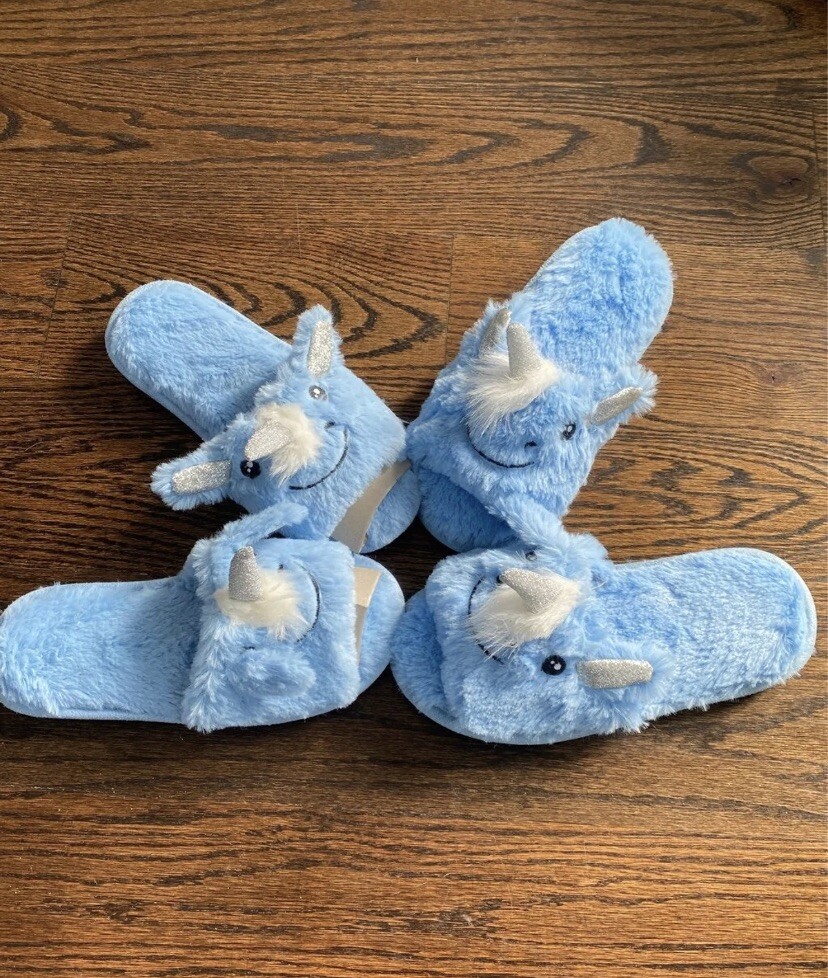 Lot Girls 3/4 womens 5/6 unicorn house slipper Soft Fluffy Fur Sides Open  Toe