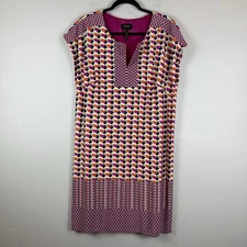 Laundry by Shelli Segal Dress Women Large Pink Multi Colorful Sheath Retro Artsy