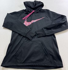 Nike Hoodie Womens Medium Black Pink Therma Fit Swoosh Just Do It Hoodie