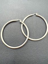 Vintage Retro 1970's Large Sterling Silver Hoop Circle Pierced Earrings Disco