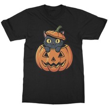 Cute Black Cat in Pumpkin - Funny Halloween Graphic Unisex T-Shirt