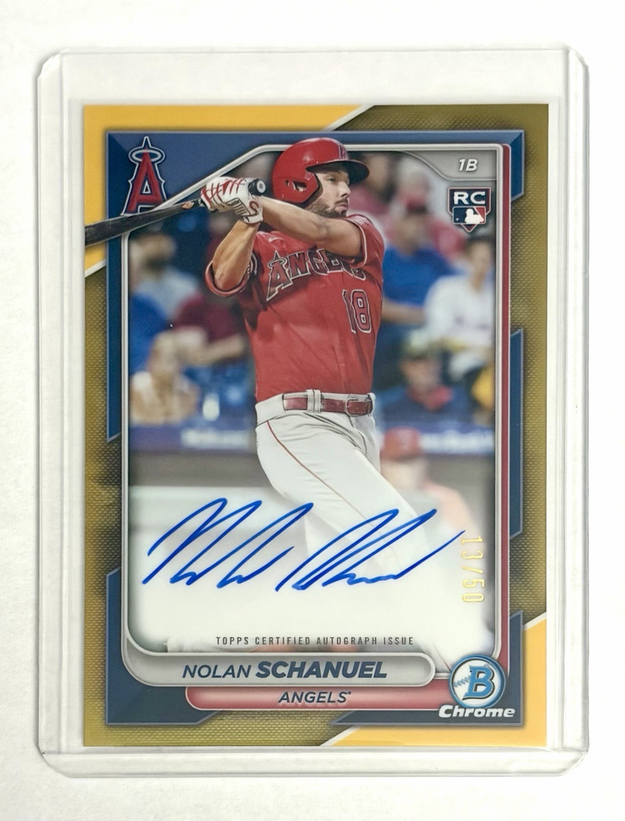 2024 Bowman Chrome Nolan Schanuel Gold Refractor Auto /50 RC Angels CRA-NS