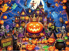 500 Piece Halloween Puzzle for Adults, Pumpkin King Haunted Mansion Party