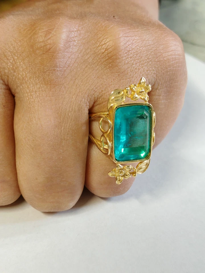 Anello donna acquamarina argento 925 placcato oro giallo fascia regolabile - Immagine 2 di 4